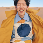 Joyful person in desert