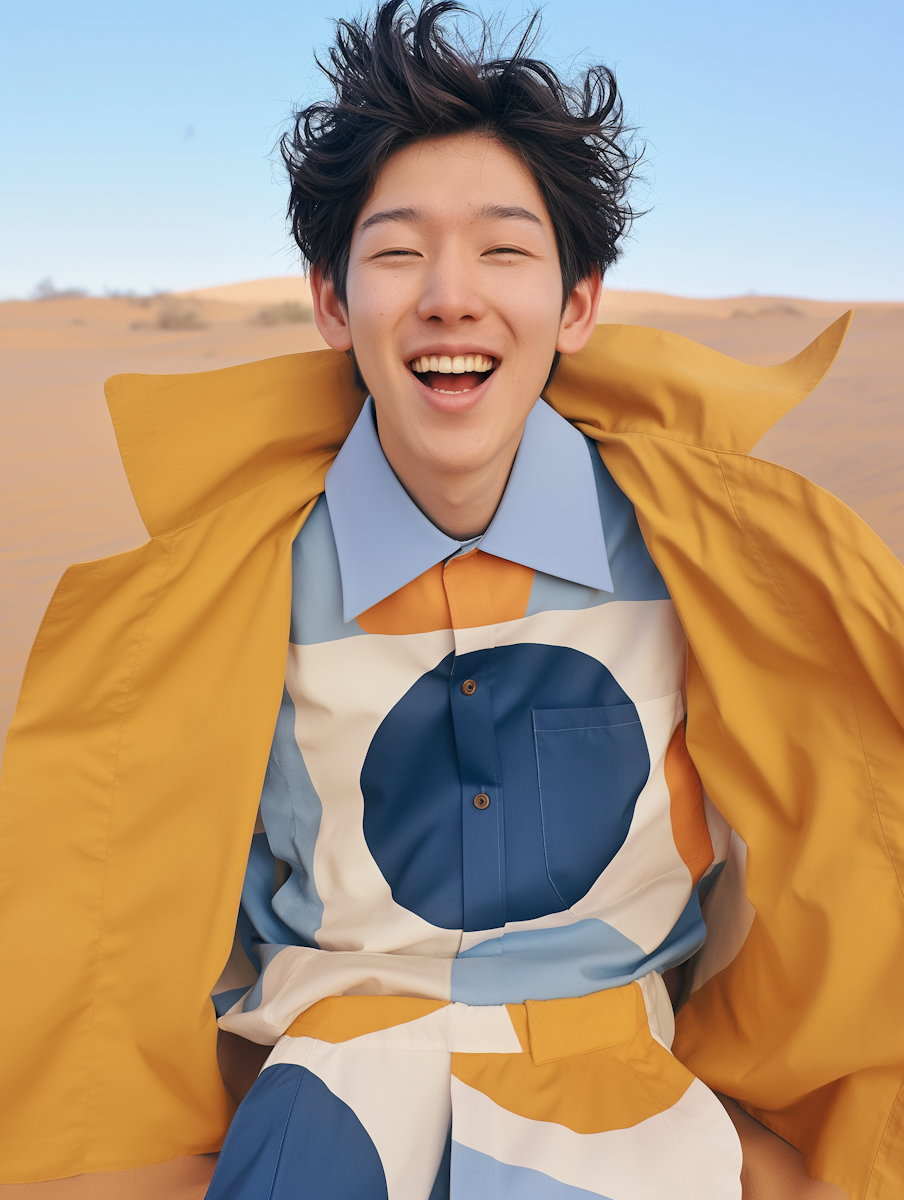 Joyful person in desert